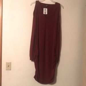 New Size L Crimson Dress with Exposed Shoulders